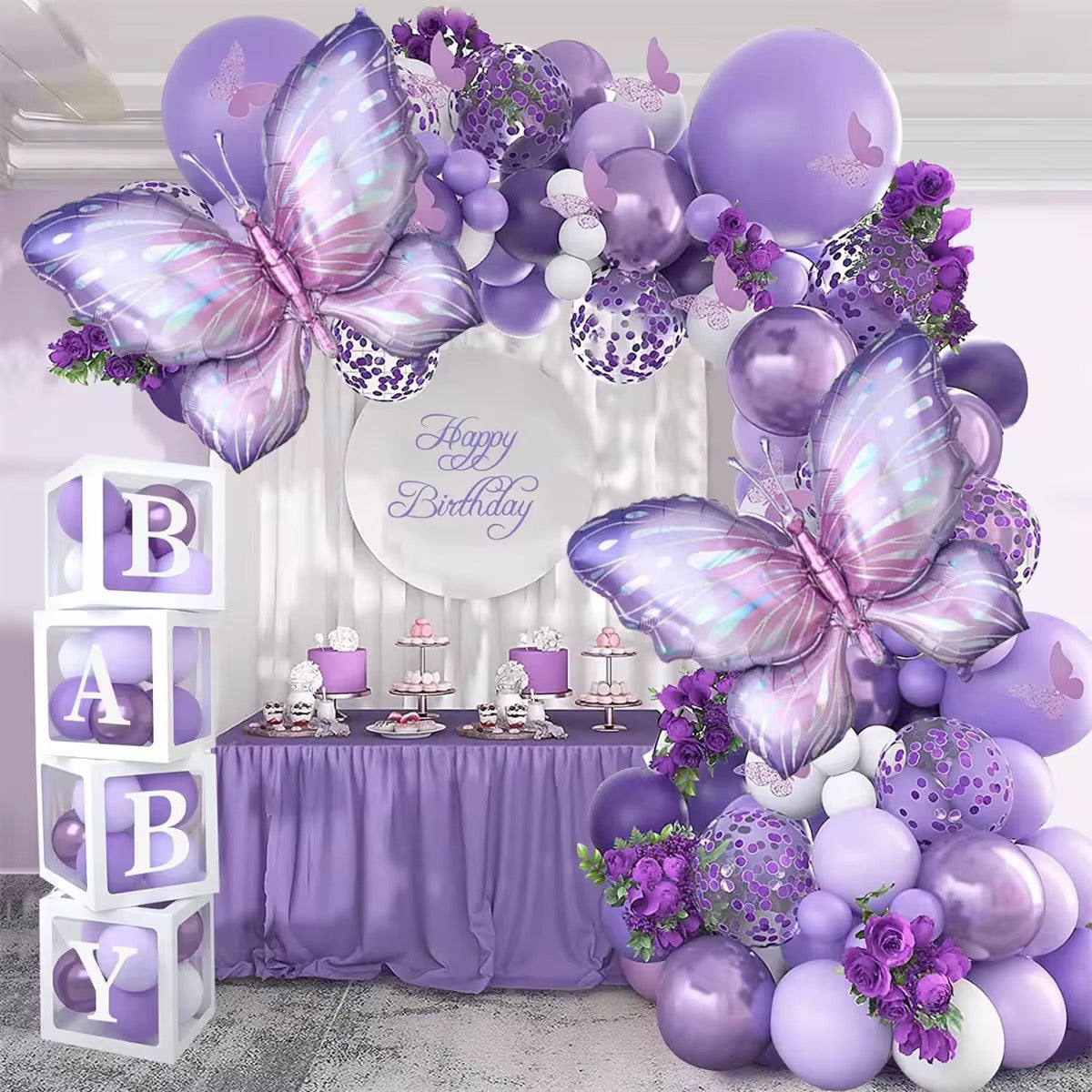 118 Pcs Purple Butterfly Balloon Garland Kit Party Decoration Set for Birthday, Baby Shower, or Events