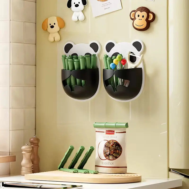 Cute Panda Wall-Mounted Storage Organizer Self-Adhesive Multi-Purpose Hanging Storage Pocket