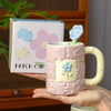 Pastel Flower Ceramic Mug with Floral Spoon Cute Aesthetic Coffee Cup Gift Set