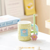 Pastel Flower Ceramic Mug with Floral Spoon Cute Aesthetic Coffee Cup Gift Set