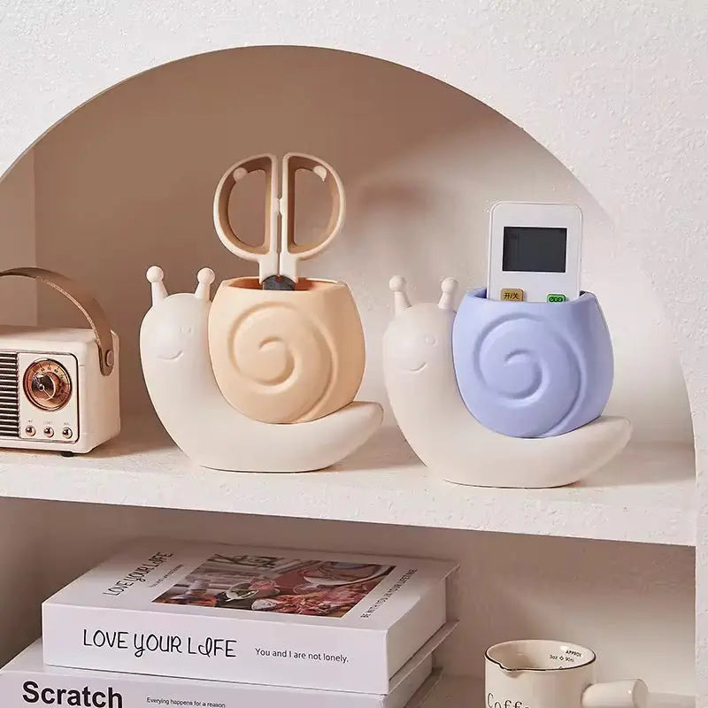 Cute Snail Pen Holder Organizer Pastel Desk Storage Container for Stationery & Accessories
