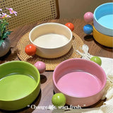 Cute Ear Handle Ceramic Pet Bowl Pastel Raised Food & Water Bowl