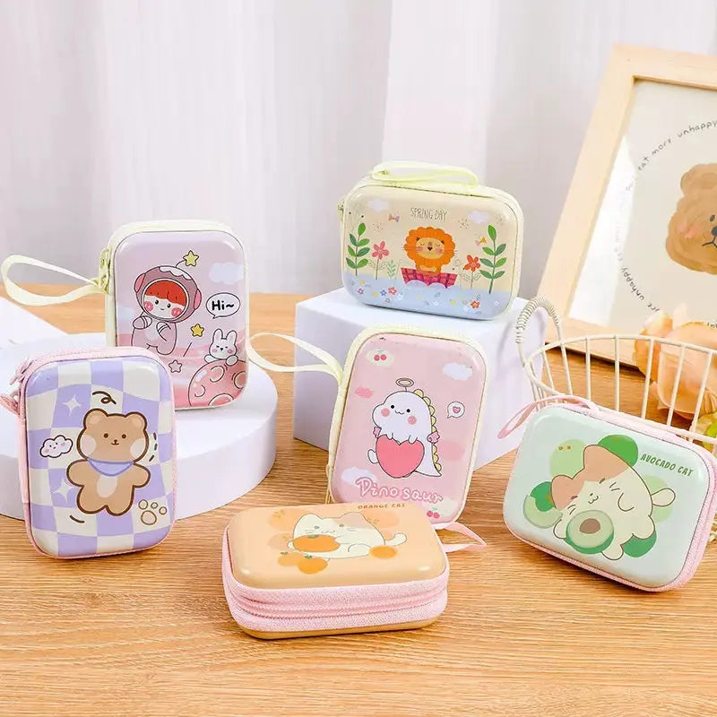 Random Design Cute Cartoon Mini Storage Pouch Portable Zipper Coin Purse & Earphone Organizer