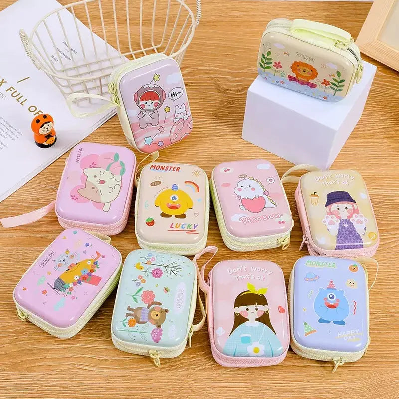 Random Design Cute Cartoon Mini Storage Pouch Portable Zipper Coin Purse & Earphone Organizer