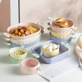 Pastel Ceramic Baking Dish with Handles Cute Oven-to-Table Serving & Casserole Tray