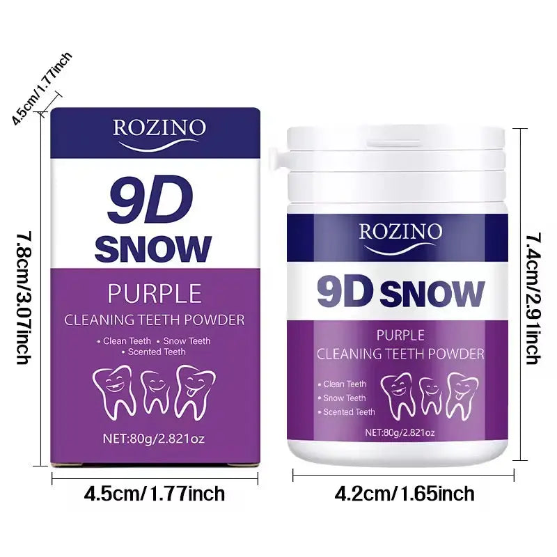 Rozino 9D Snow Purple Teeth Whitening Powder Deep Cleaning Tooth Powder for Fresh Breath & Brighter Smile (80g)