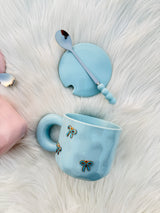 Bow Charm Ceramic Mug Set with Lid & Spoon