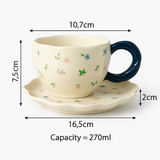 Patterned Ceramic Cup & Scalloped Saucer Set