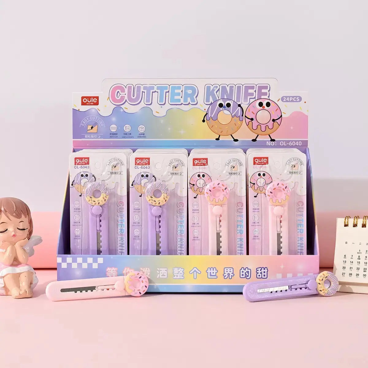Cute Donut Mini Utility Cutter Knife Kawaii Retractable Box Cutter for Crafts & Office