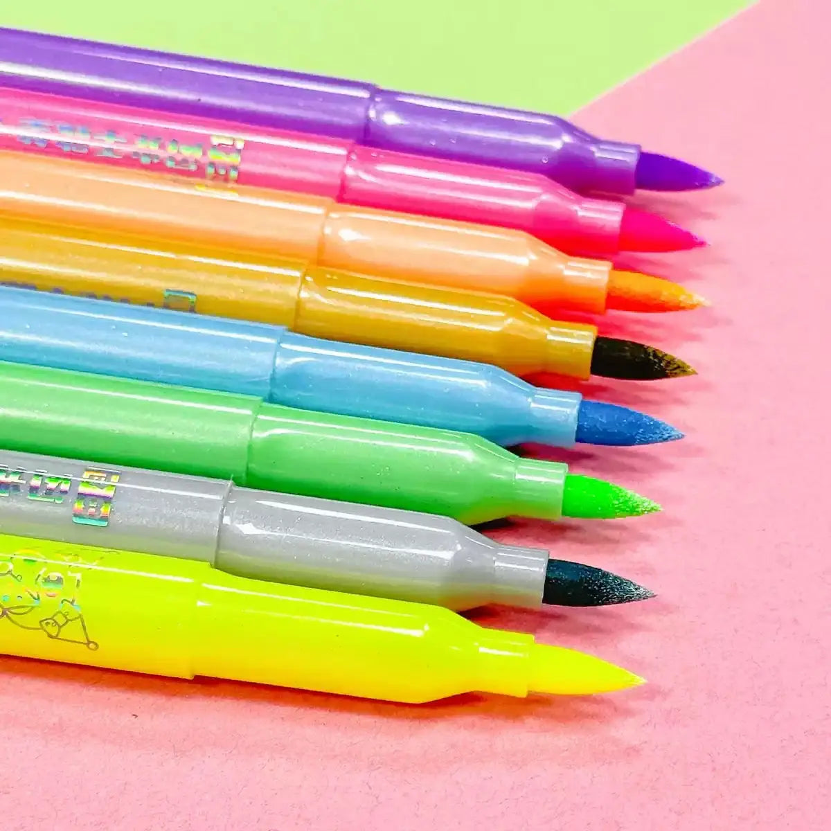 8 Color Fluorescent Highlighter Marker Set Cute Soft Brush Tip Neon Study Markers