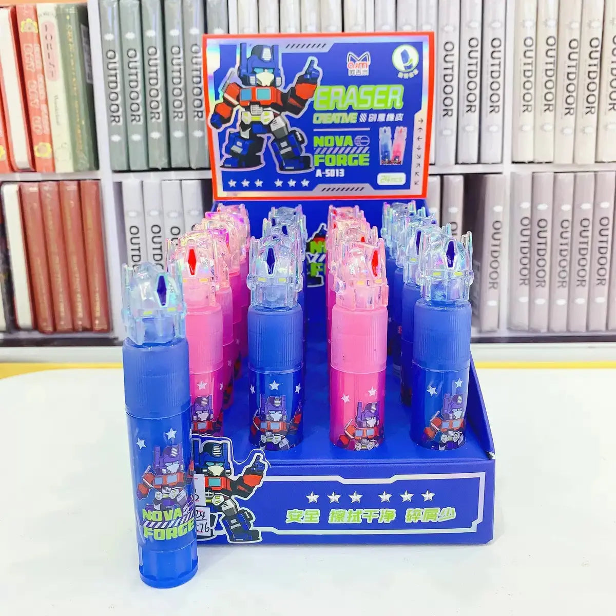 Robot Style Sliding Eraser Transforming Push-Up Eraser for School & Office