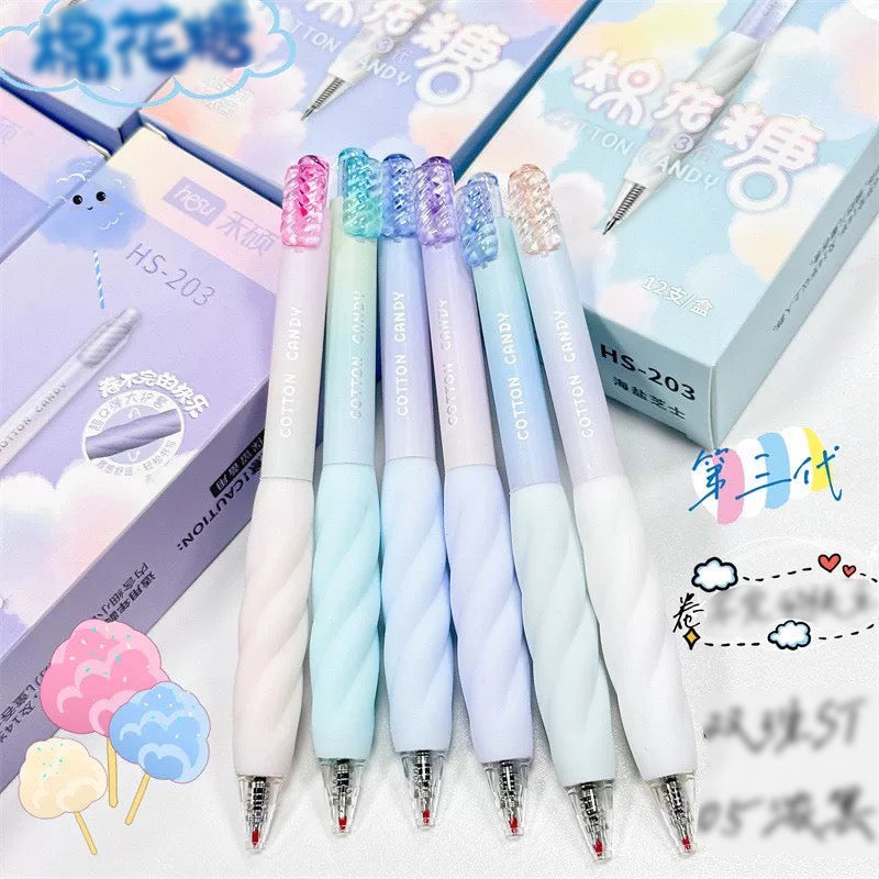 Cotton Candy Gel Pen Set Twisted Pastel Aesthetic 0.5mm Black Ink Pens for School & Journaling