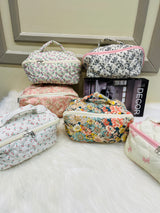Quilted Floral Travel Cosmetic Bag Multi Pattern Makeup & Toiletry Organizer