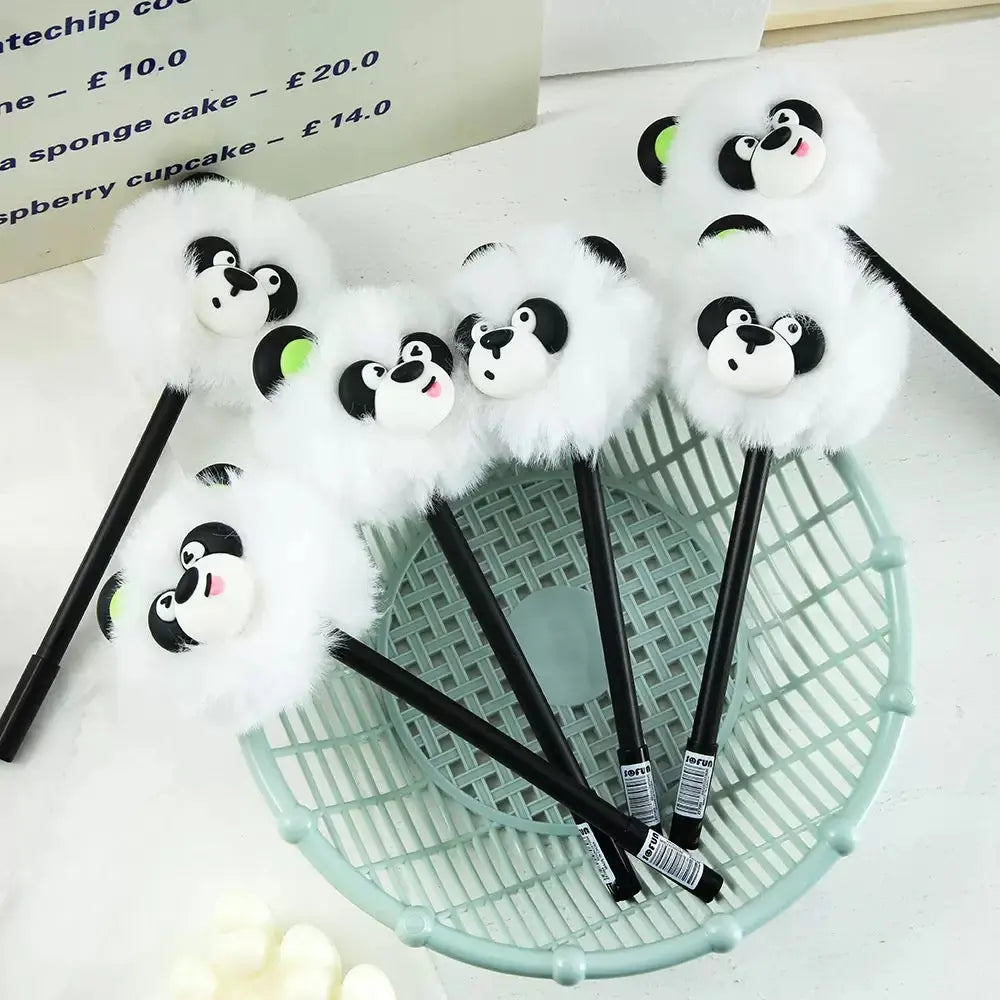 Cute Fluffy Panda Gel Pen 0.5mm Black Ink Kawaii Plush Writing Pen
