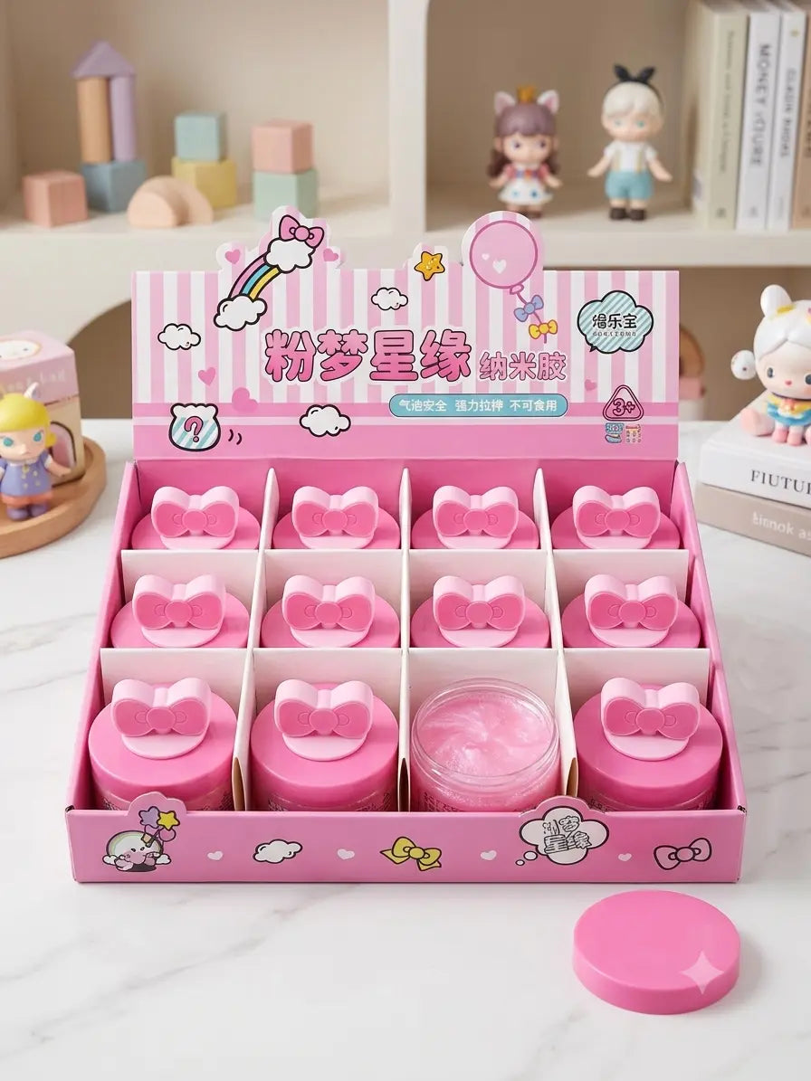 Pink Dream Pearl Slime Glitter Butter Slime with Bow Lid Soft Stretchy Sensory Toy