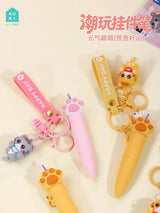 Energetic Cats Trendy Keychain Gel Pen Cute Cat Paw 0.4mm Black Ink Pen