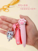 Energetic Cats Trendy Keychain Gel Pen Cute Cat Paw 0.4mm Black Ink Pen