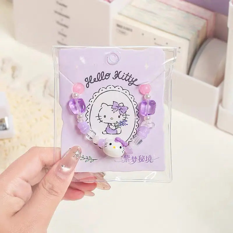Cute Kitty Beaded Bracelet Kawaii Charm Stretch Bracelet for Kids