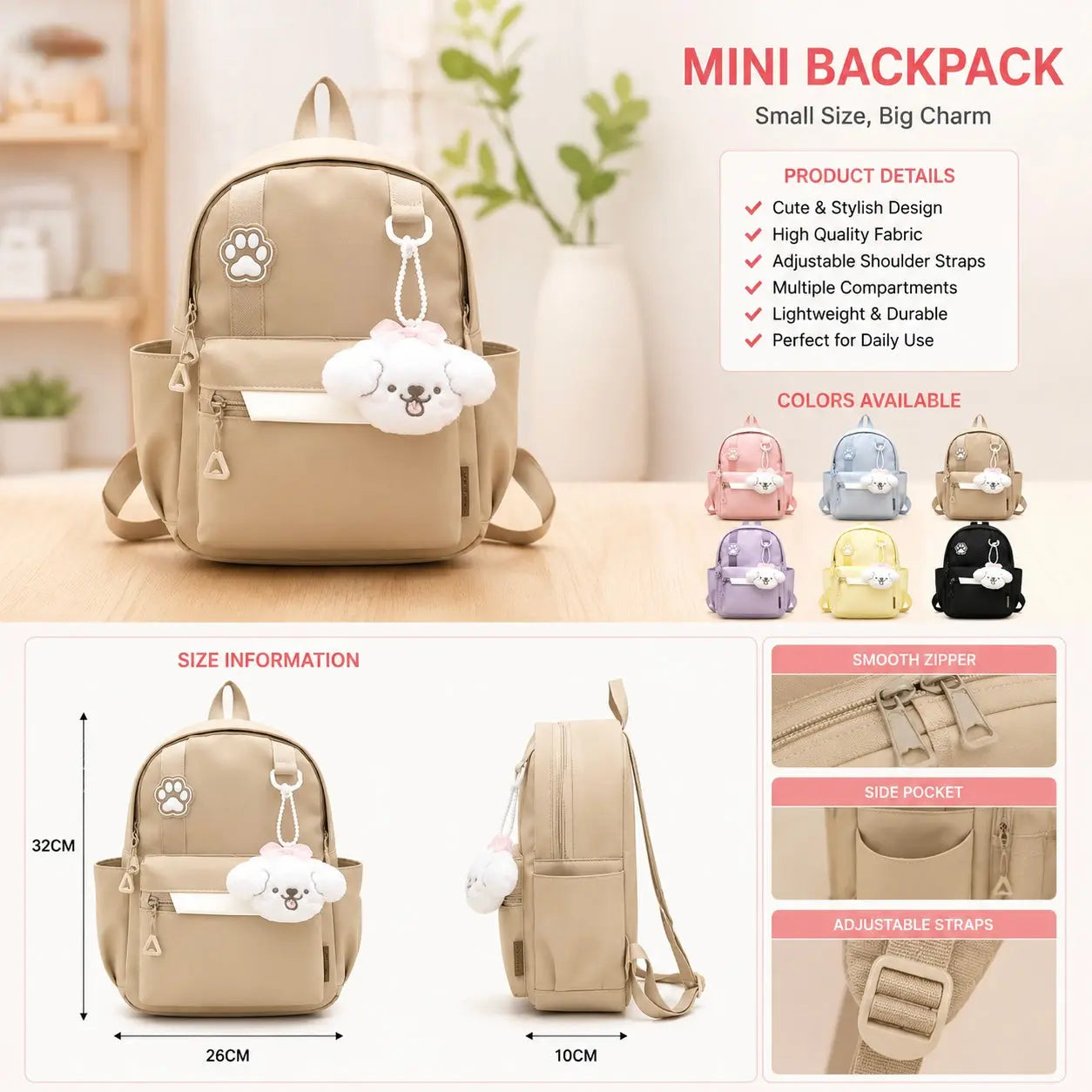 Mini Kids Backpack with Plush Charm Cute School & Travel Backpack for Girls & Boys