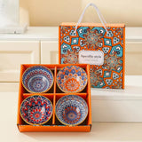Bohemian Ceramic Bowl Set with Gift Box 4/6 Piece Random Pattern Bowls without Chopsticks