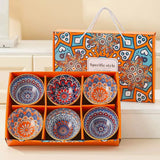 Bohemian Ceramic Bowl Set with Gift Box 4/6 Piece Random Pattern Bowls without Chopsticks