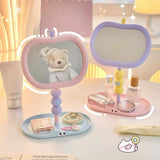 Cute Apple Shape Vanity Mirror with Jewelry Storage Tray Pastel Desktop Makeup Mirror