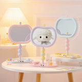 Cute Apple Shape Vanity Mirror with Jewelry Storage Tray Pastel Desktop Makeup Mirror
