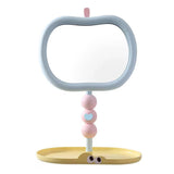 Cute Apple Shape Vanity Mirror with Jewelry Storage Tray Pastel Desktop Makeup Mirror