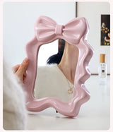Luxury Bow Vanity Mirror Cute Desktop Makeup Mirror with Adjustable Stand & Wall Hook