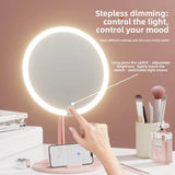 Rechargeable LED Makeup Mirror with Phone Holder 3 Color Touch Light Vanity Mirror