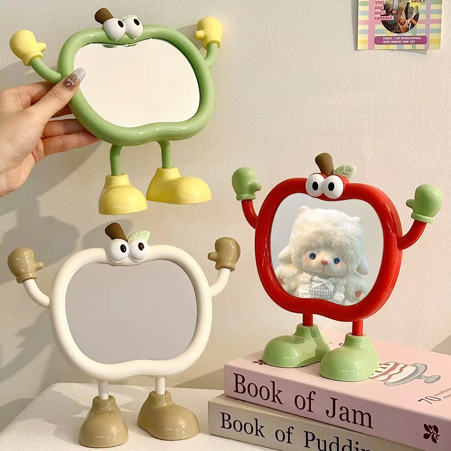 Cute Apple Cartoon Tabletop Makeup Mirror Adjustable Desktop Vanity Mirror