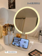LED Vanity Makeup Mirror with Storage Organizer & Phone Holder Touch Control Desktop Mirror