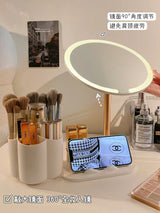 LED Vanity Makeup Mirror with Storage Organizer & Phone Holder Touch Control Desktop Mirror