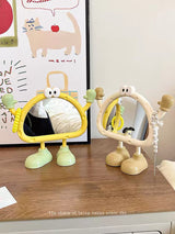 Cute Cartoon Standing Vanity Mirror Aesthetic Desktop Makeup Mirror with Jewelry Holder