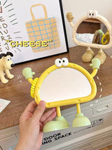 Cute Cartoon Standing Vanity Mirror Aesthetic Desktop Makeup Mirror with Jewelry Holder