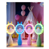 Cute Bunny Rainbow Handheld Fan with LED Light Portable Mini Fan