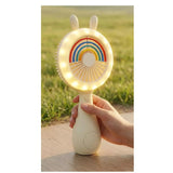 Cute Bunny Rainbow Handheld Fan with LED Light Portable Mini Fan