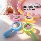 Cute Bunny Rainbow Handheld Fan with LED Light Portable Mini Fan