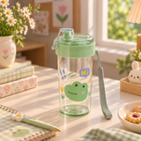 Cute Cartoon Water Bottle with Flip Top Lid & Wrist Strap