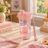 Cute Cartoon Water Bottle with Flip Top Lid & Wrist Strap