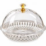 Medium Luxury Crystal Cut Glass Cake Stand with Dome Lid & Gold Knob