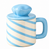 Pastel Swirl Ceramic Mug with Lid Pebble Knob Design