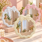 Cute Wavy Round Vanity Mirror with 3D Bow