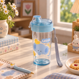 Cute Cartoon Water Bottle with Flip Top Lid & Wrist Strap