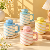 Pastel Swirl Ceramic Mug with Lid Pebble Knob Design