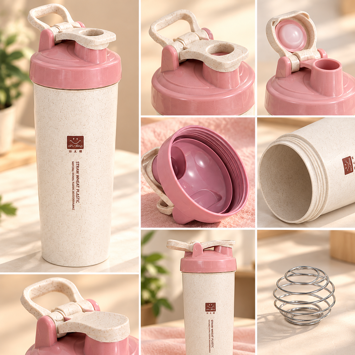 Eco-Friendly Wheat Straw Shaker Bottle with Mixing Ball