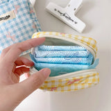 Korean Plaid Bow Cosmetic Storage Bag Simple Square Portable Change Pouch