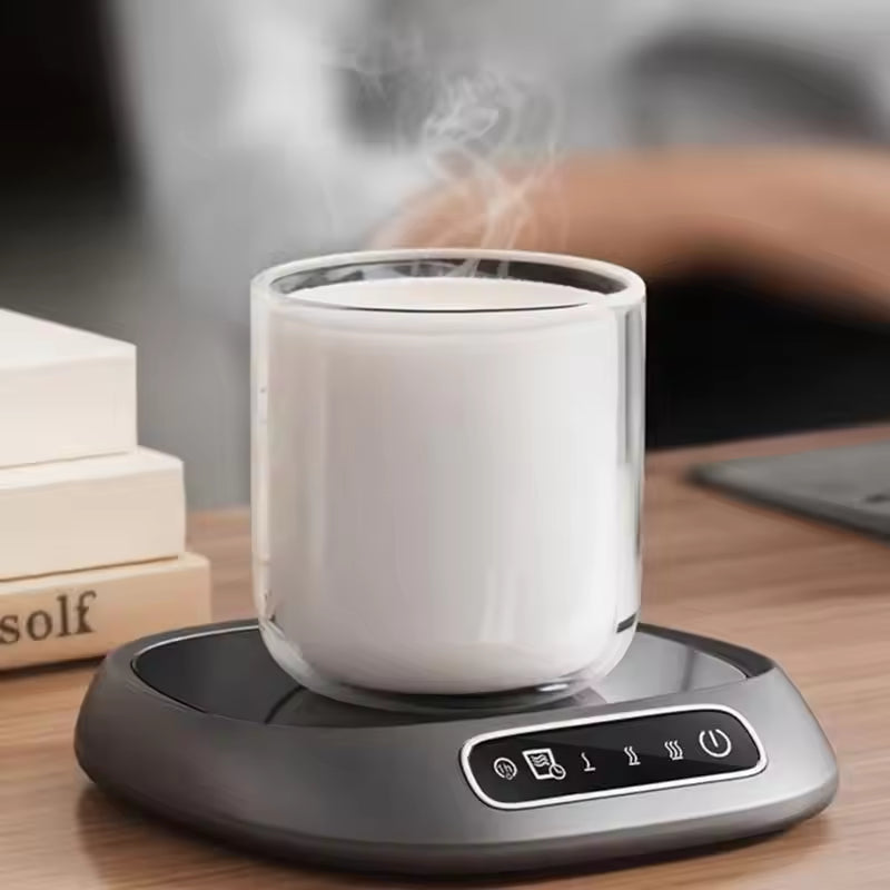 Smart Touch Screen Glass Heating Coaster Gear Temperature Control Warmer Mat Plug in Desktop Mug Warmer for Coffee Tea & Food