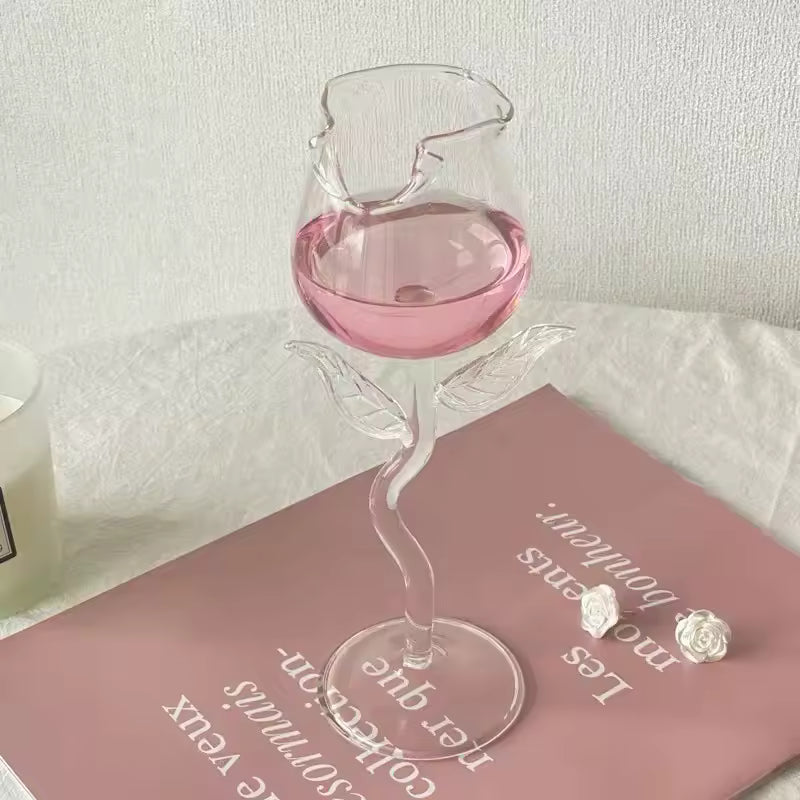 Creative Rose Shaped Wine Goblet Crystal Stem Glass for Wine & Champagne Romantic Gift for Valentine’s Day or Weddings