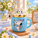 Cute Snoopy Ceramic Mug with 3D Snow Globe Lid
